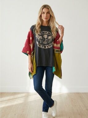 Handcrafted Upcycled Lynyrd Skynyrd Kantha Tunic NWT One Size